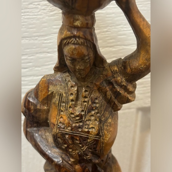 Wood Sculpture Statue Art Figurine Carved Woman Detailed Outfit. - Picture 12 of 16